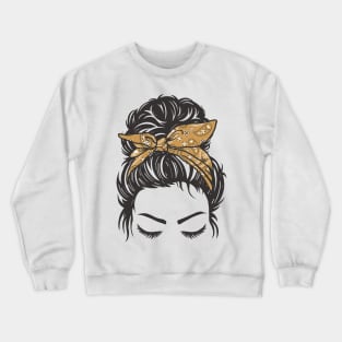 Messy Bun Girl Brown Paisley Bandana Crewneck Sweatshirt